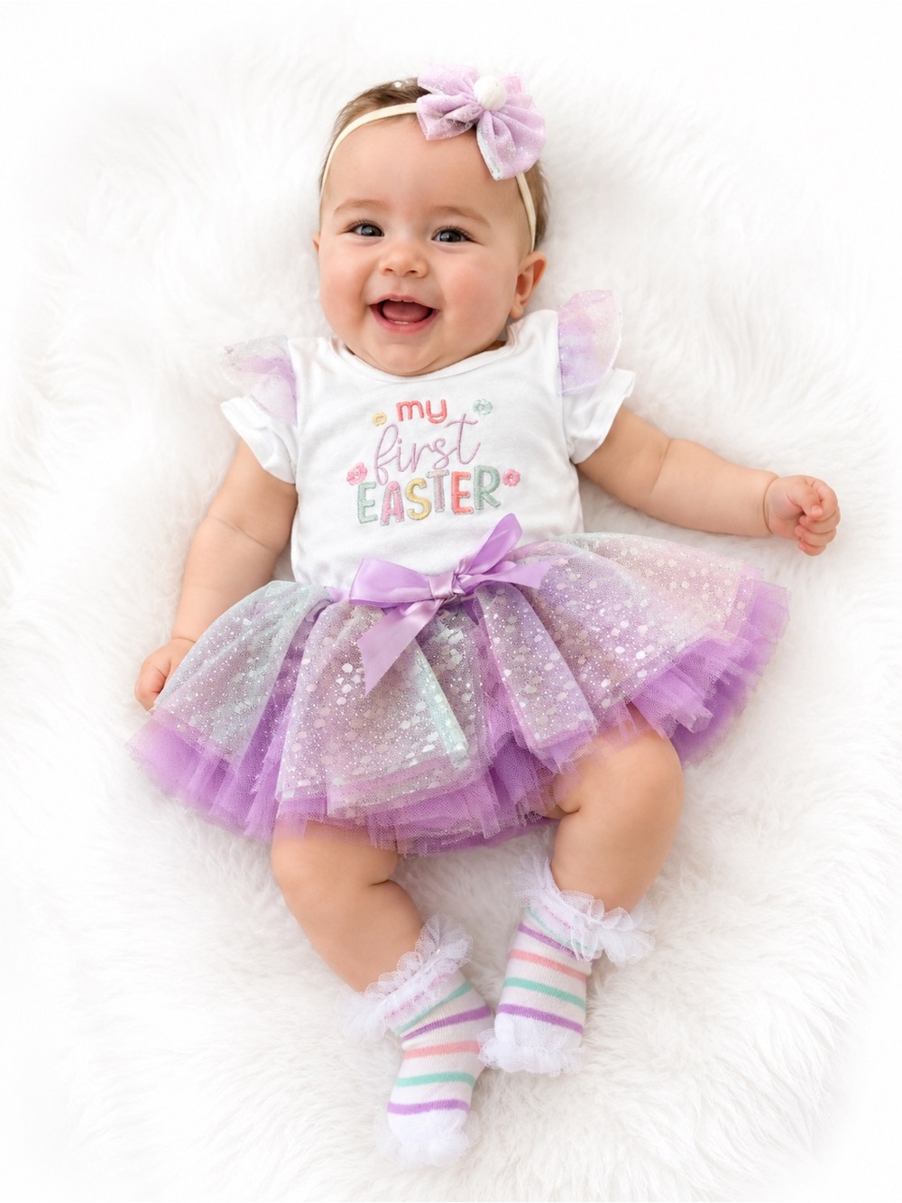Baby Essentials White and Purple My First Easter Tutu Set